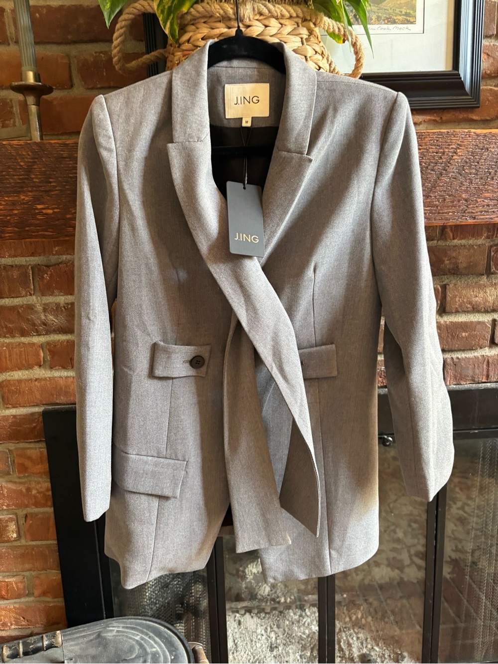 NWT J.ING Grey Tie Waist Wrap Blazer Jacket Size Medium